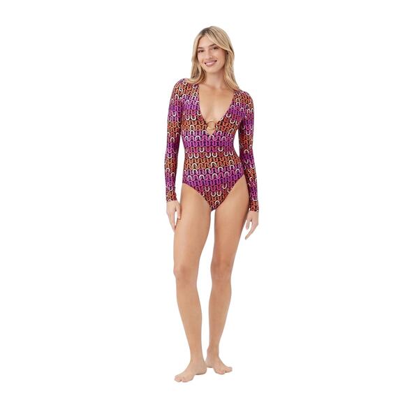 NWT! Trina Turk Echo Long Sleeve Ring Front One Piece Paddle Suit - Size Medium - Picture 5 of 11